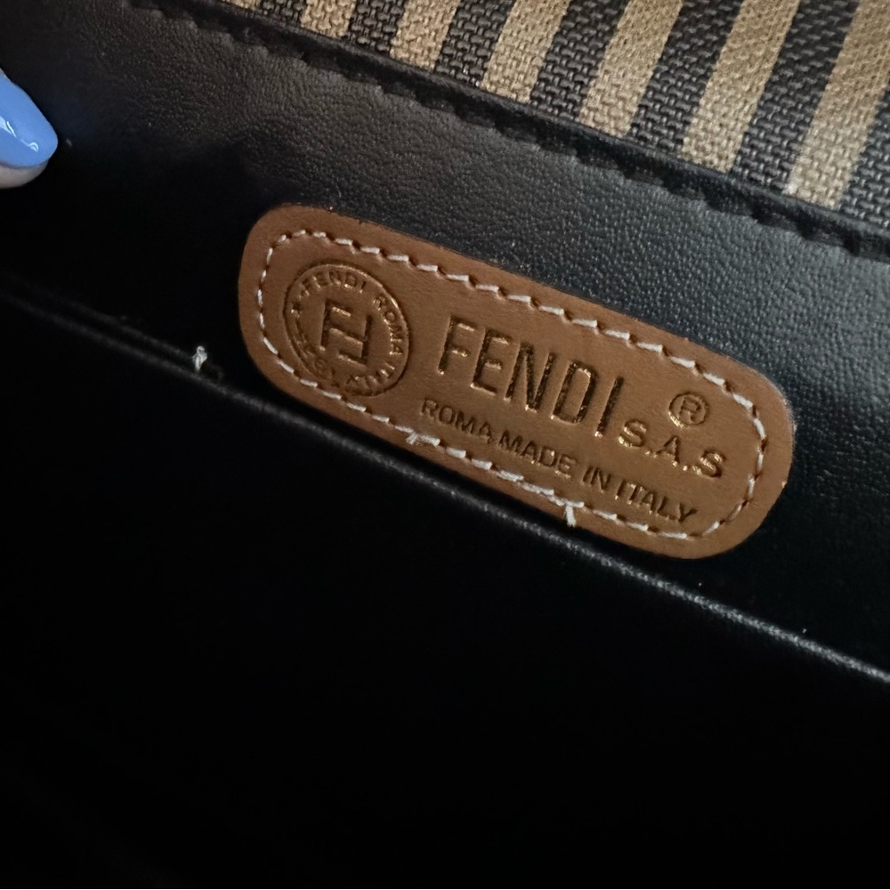 Vintage Fendi Pequin Stripe Flap Crossbody/ Shoulder Bag Purse tan black EUC - Picture 12 of 16